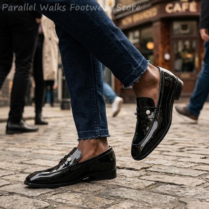 Men'S Shoes Smart - Mocassini da uomo neri in finta
